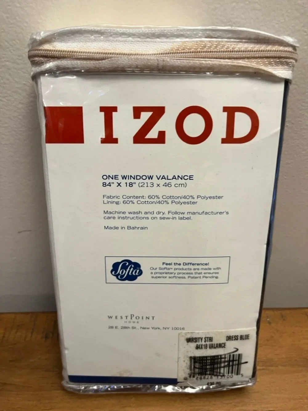 NWT IZOD 2 Window Valances Classic Stripe Navy Blue  84